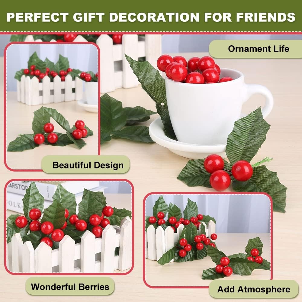 10 Pcs Artificial Leaf + Holly Berries for Wedding Party Home Decoration DIY