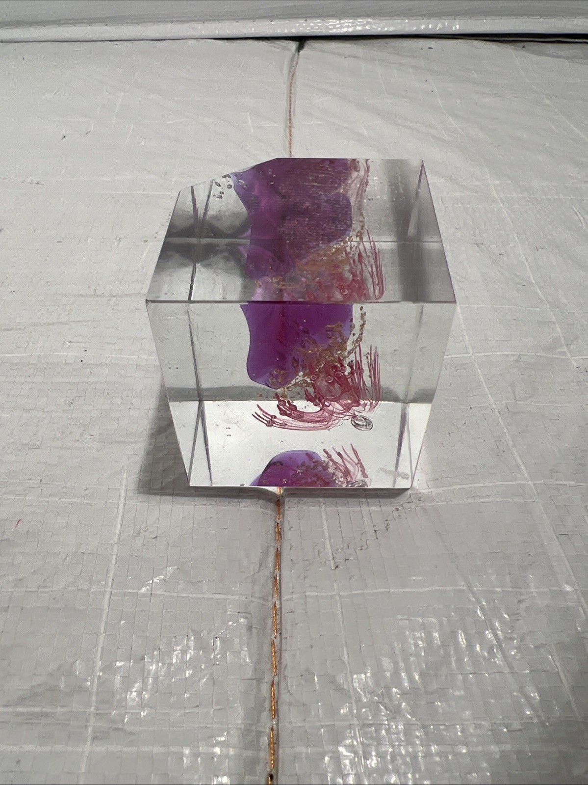 Vintage Acrylic Cube Flower Paperweight 2.25” (Preowned)