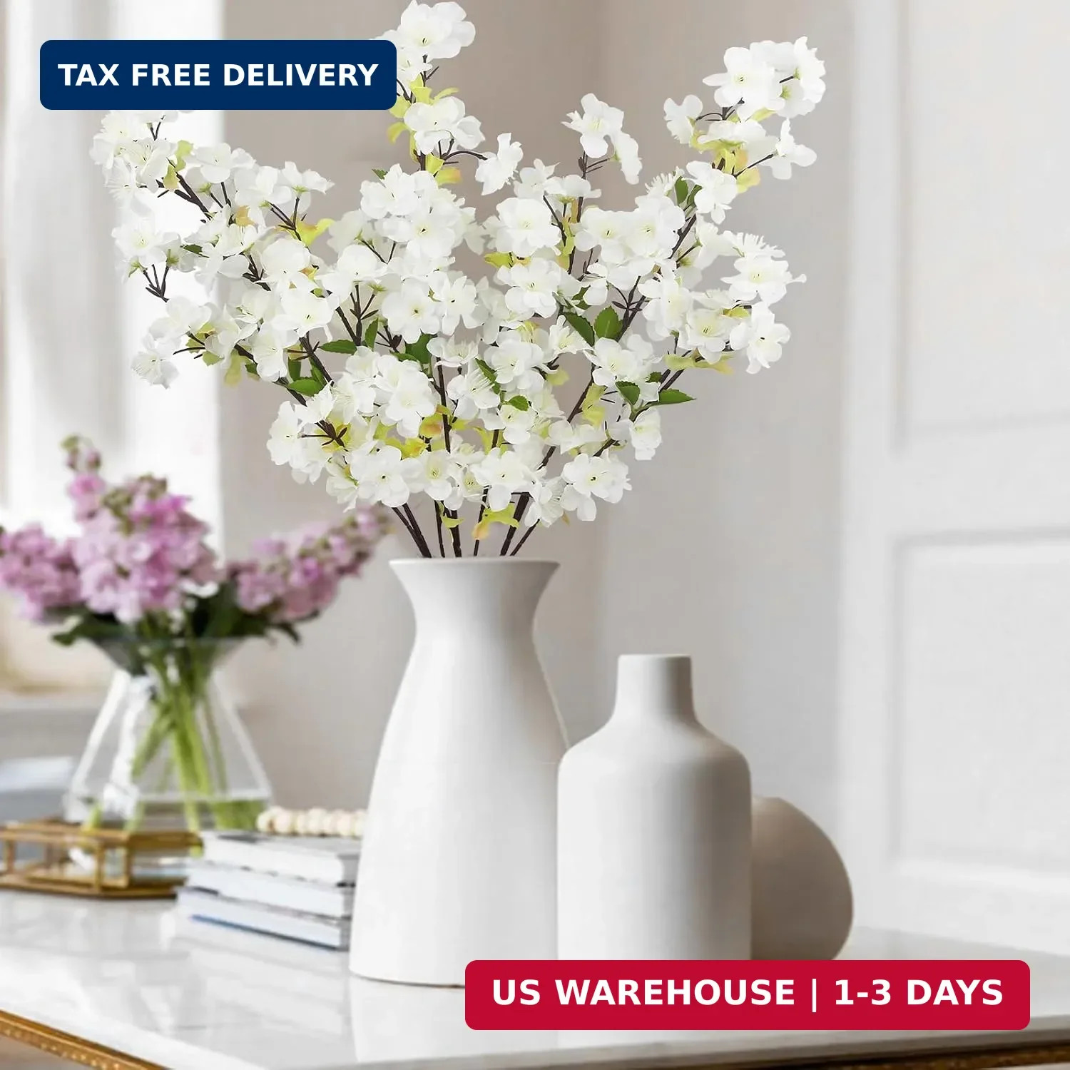 3 Pcs Cherry Blossom Branches for Vase Long Stems Artificial Flowers Spring Summ