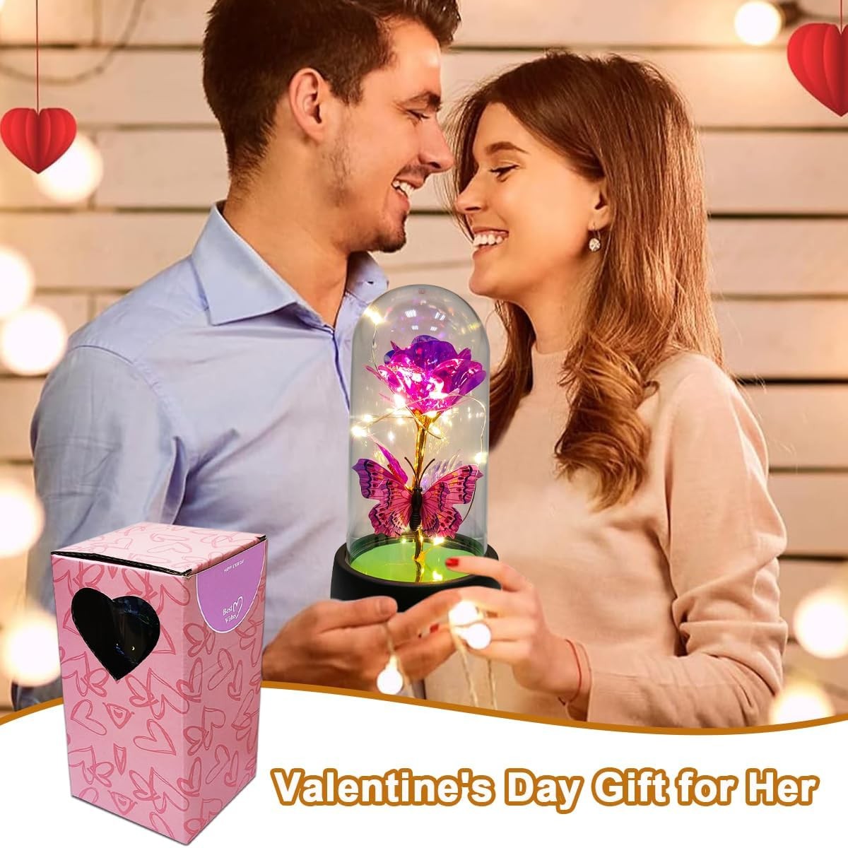 Rose in Glass Dome Light Up Forever Galaxy Rose for Women Valentine’s Day Gift