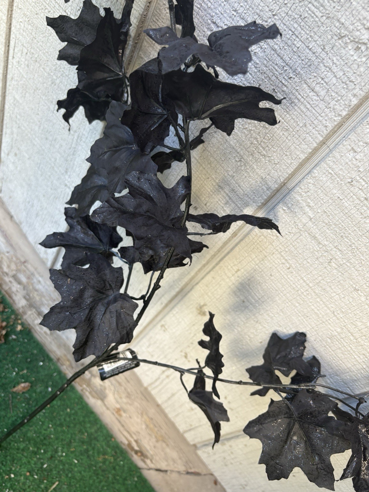 Halloween Decor Fake Black Glitter Maple Leaf & Goth Cherry Blossom Branch 24”