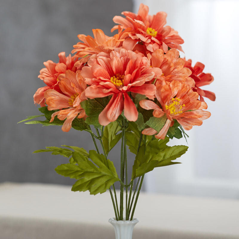 Set of 2 Peach 17″ Artificial Zinnia Decorative Floral Bushes