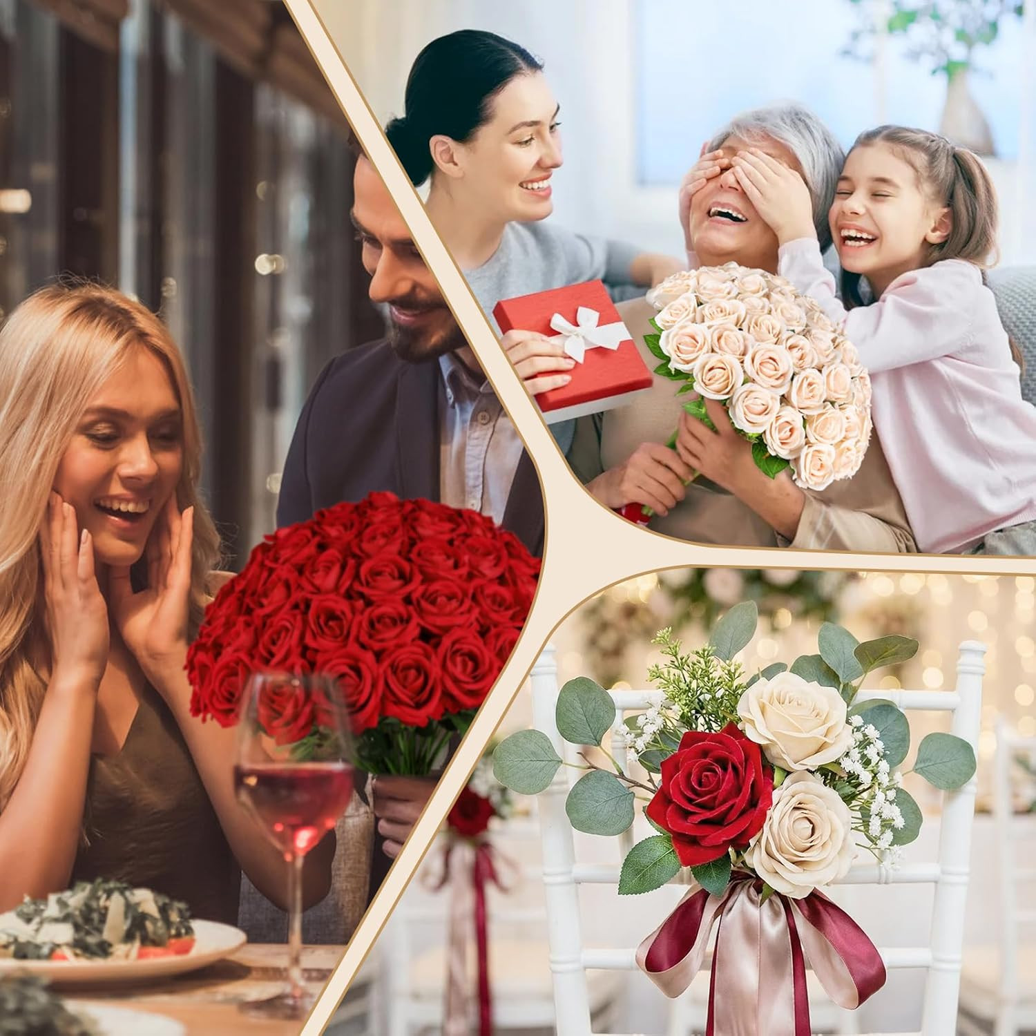 48PCS Realistic Red Velvet Roses with Bendable Stems for DIY Decor & Bouquets
