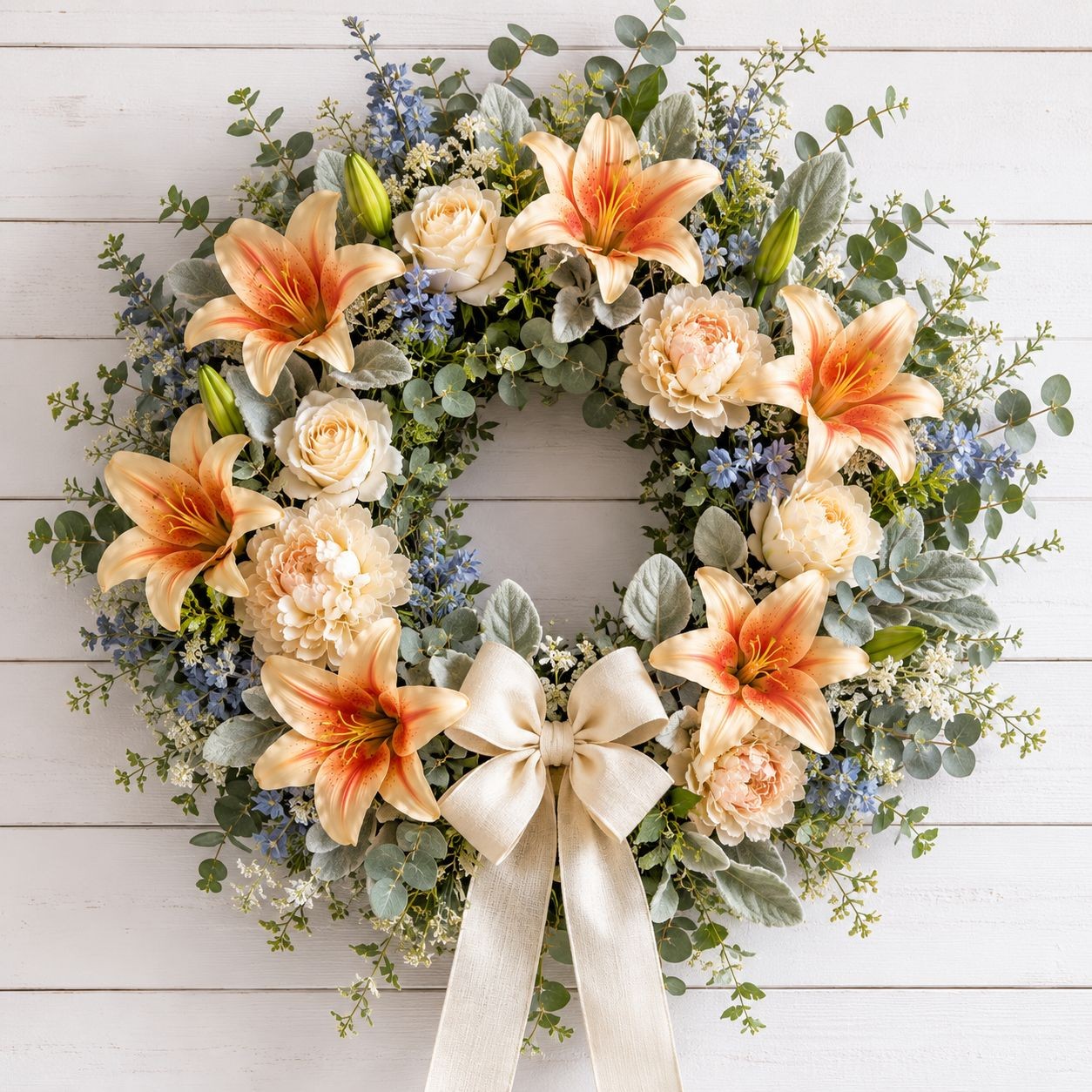 Real Touch Peach Orange Lily Stems Set of 2, Artificial Lily Flowers, Faux Flora