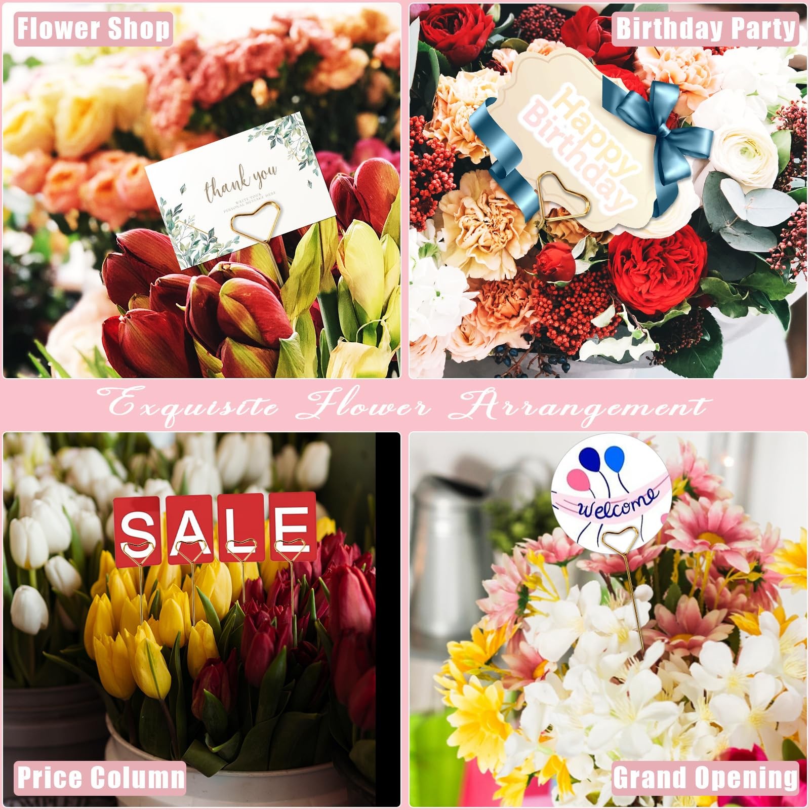 40 Pcs Floral Card Holder Picks, Heart Picture Holders, Photo Holder Pick Sti…