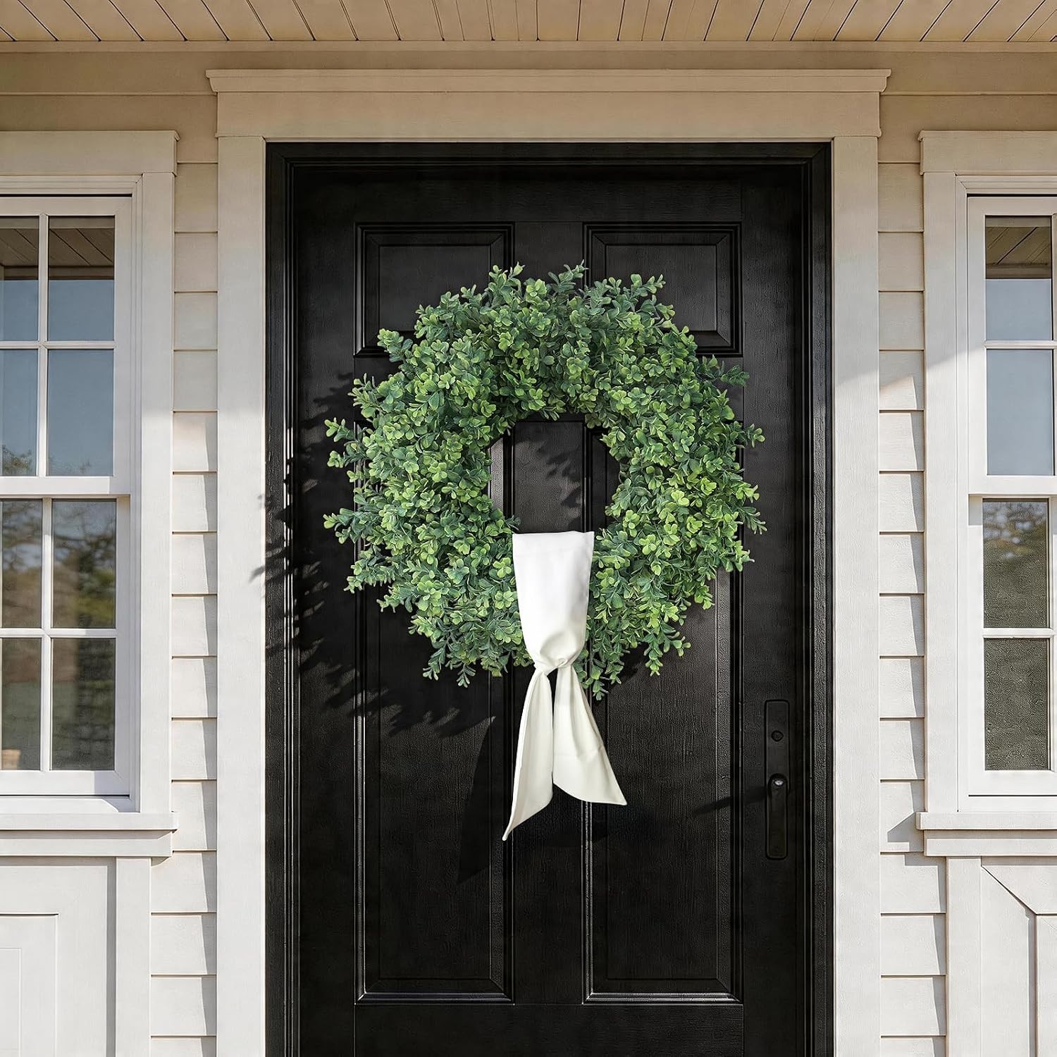 Artificial Boxwood Wreath Front Door Porch Wall Decor Greenery Outdoor Indoor