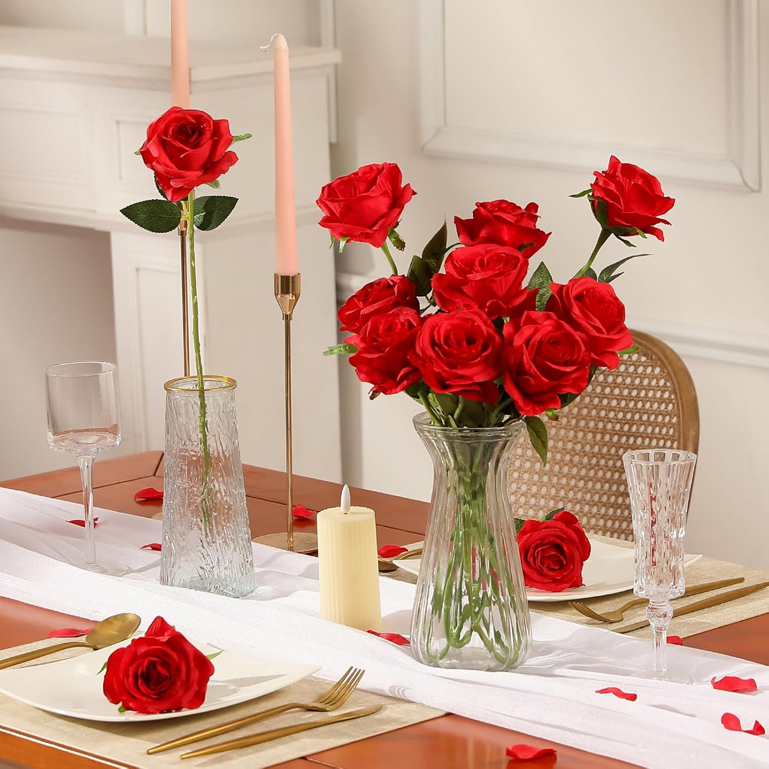 100Pcs Artificial Silk Roses Bulk,Fake Roses Flower with Stems Realistic Flowers