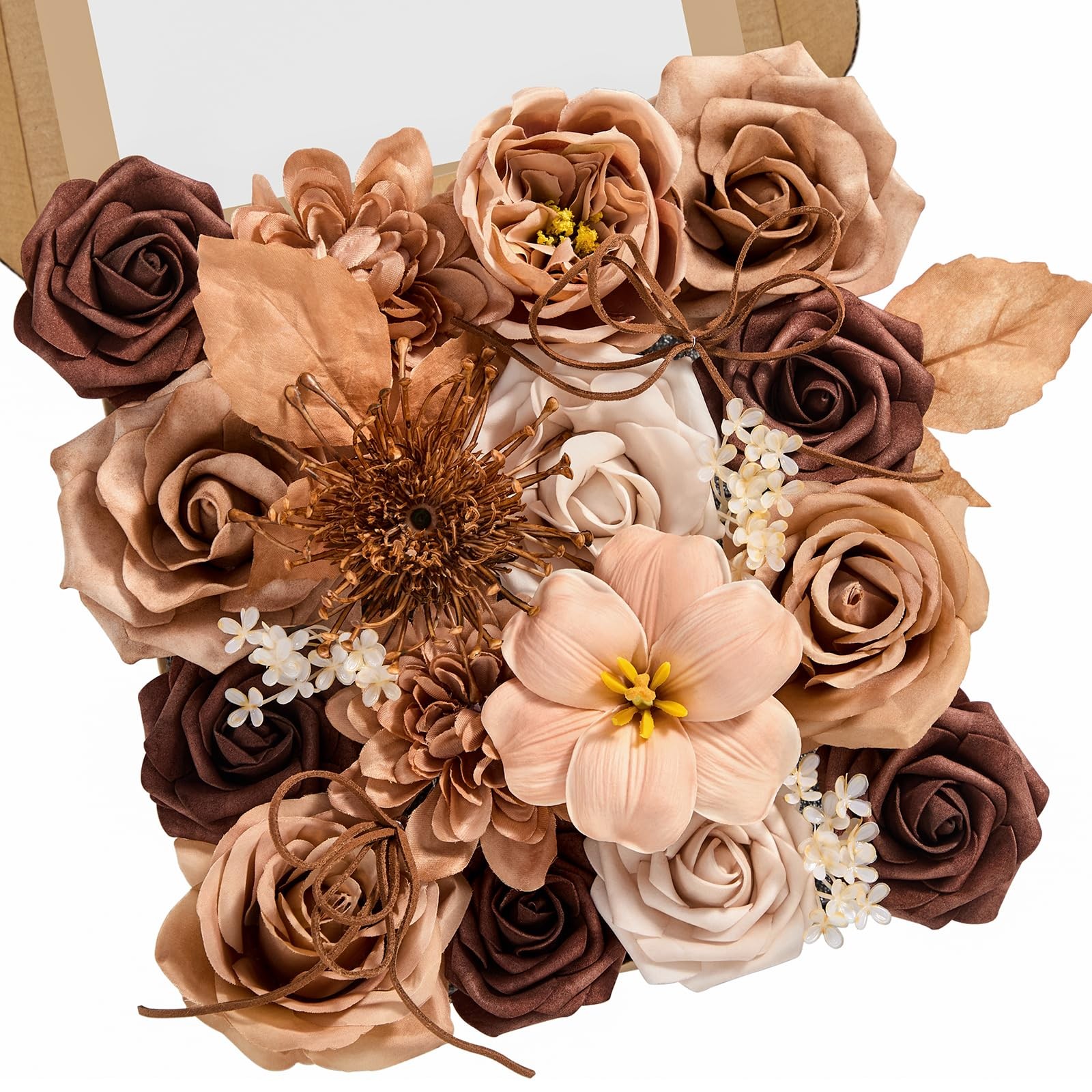 Artificial Flowers Brown Apricot Fake Silk DIY Wedding Bouquet Centerpiece