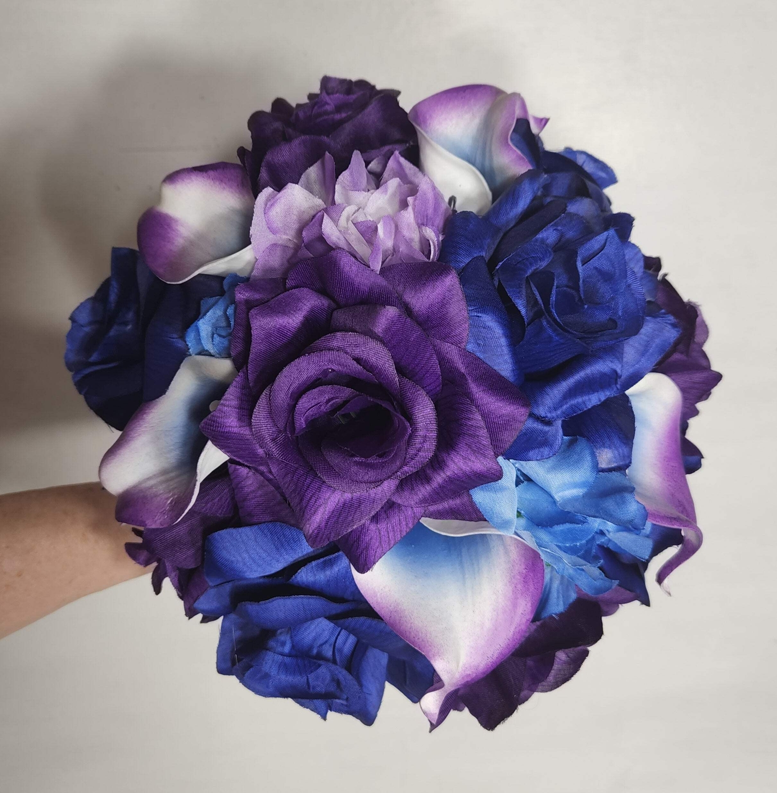 Purple Royal Blue Rose Calla Lily Bridal Wedding Bouquet Accessories