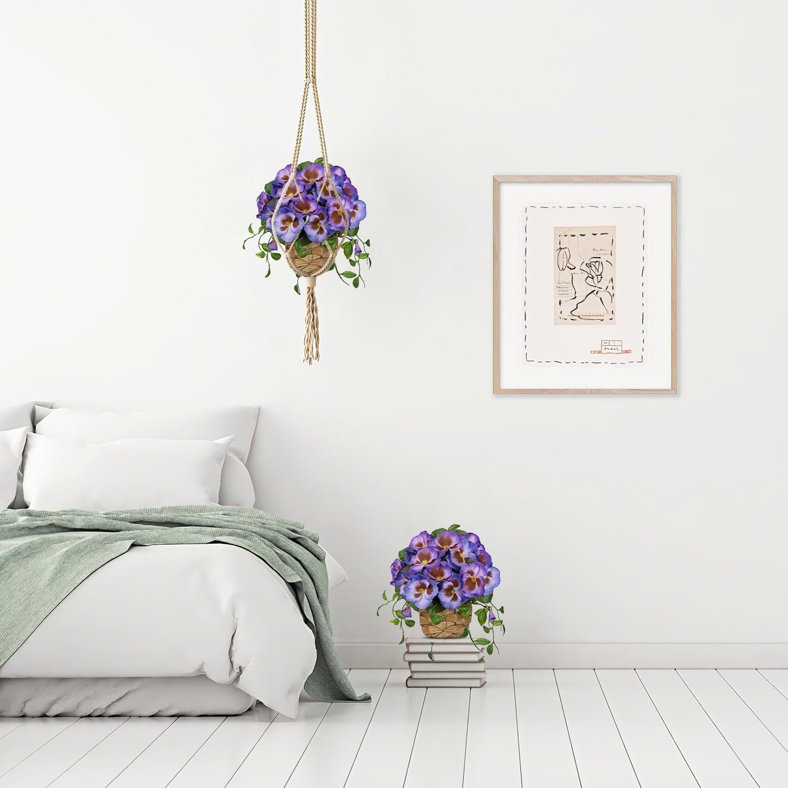 Artificial Pansy Flowers in Baskets, 2PCS Realistic Fake Flowers for Farmhous…