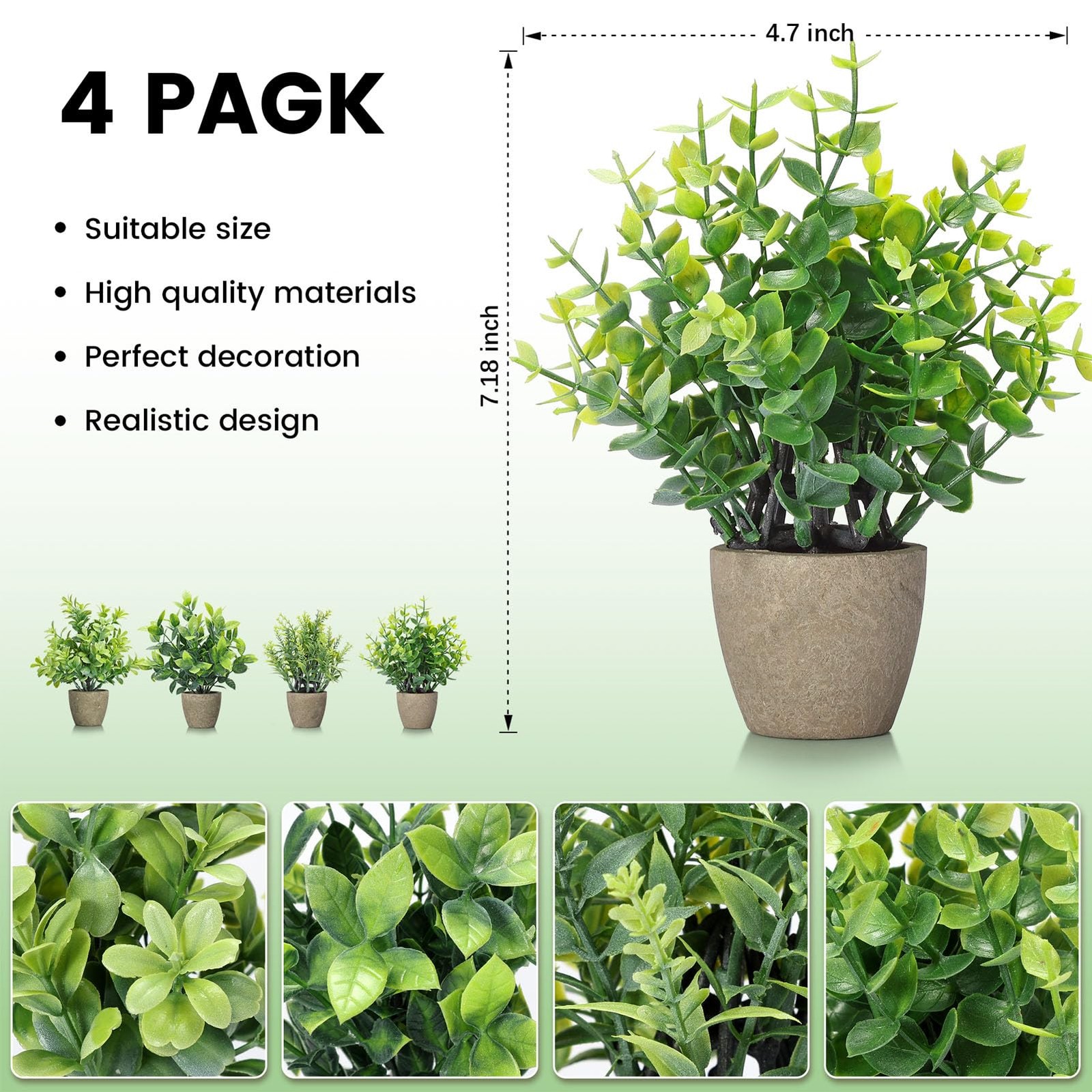 4 Pack Fake Plants Ceramic Mini Artificial Greenery Potted Plants for Home De…