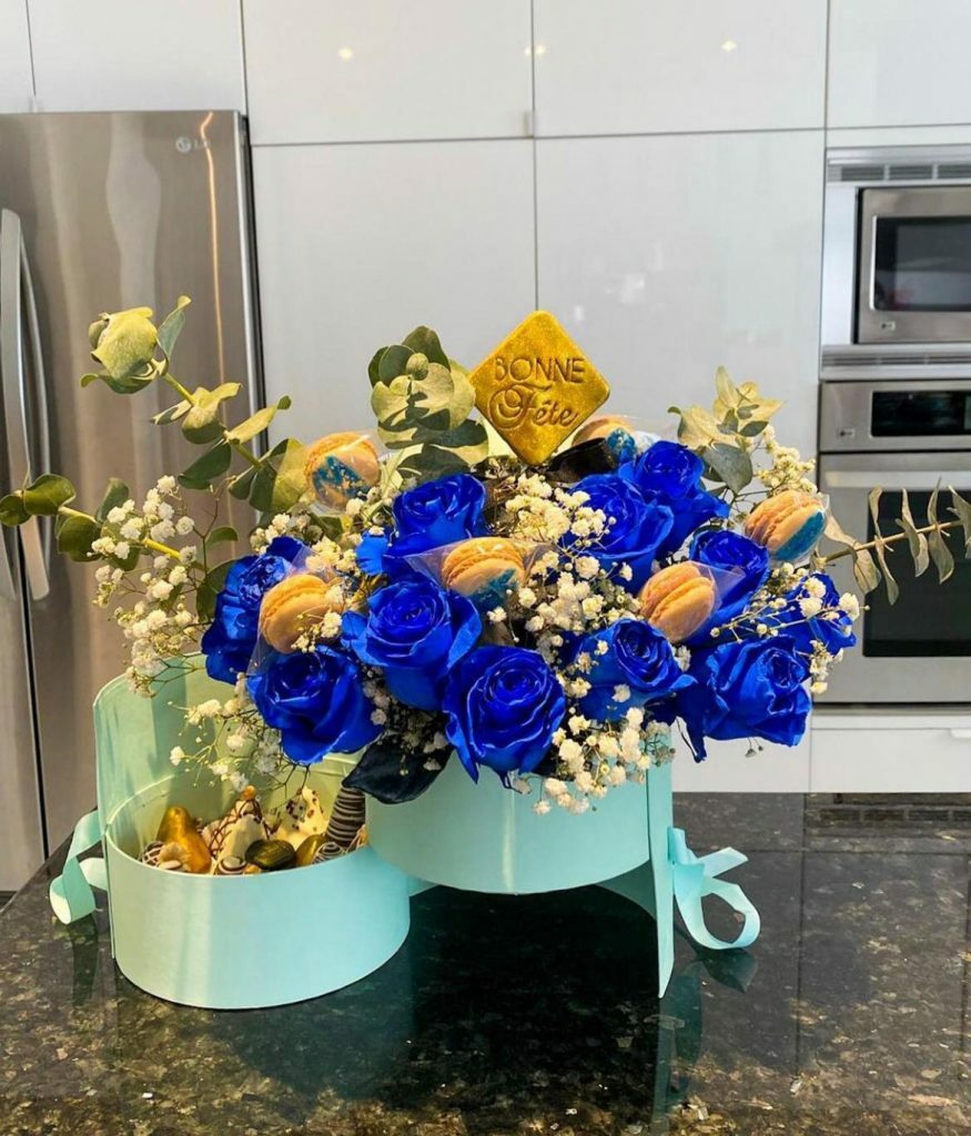 Premium Quality Round Shape Flower Box Floral Gift 2 Tier, with Lid, Teal
