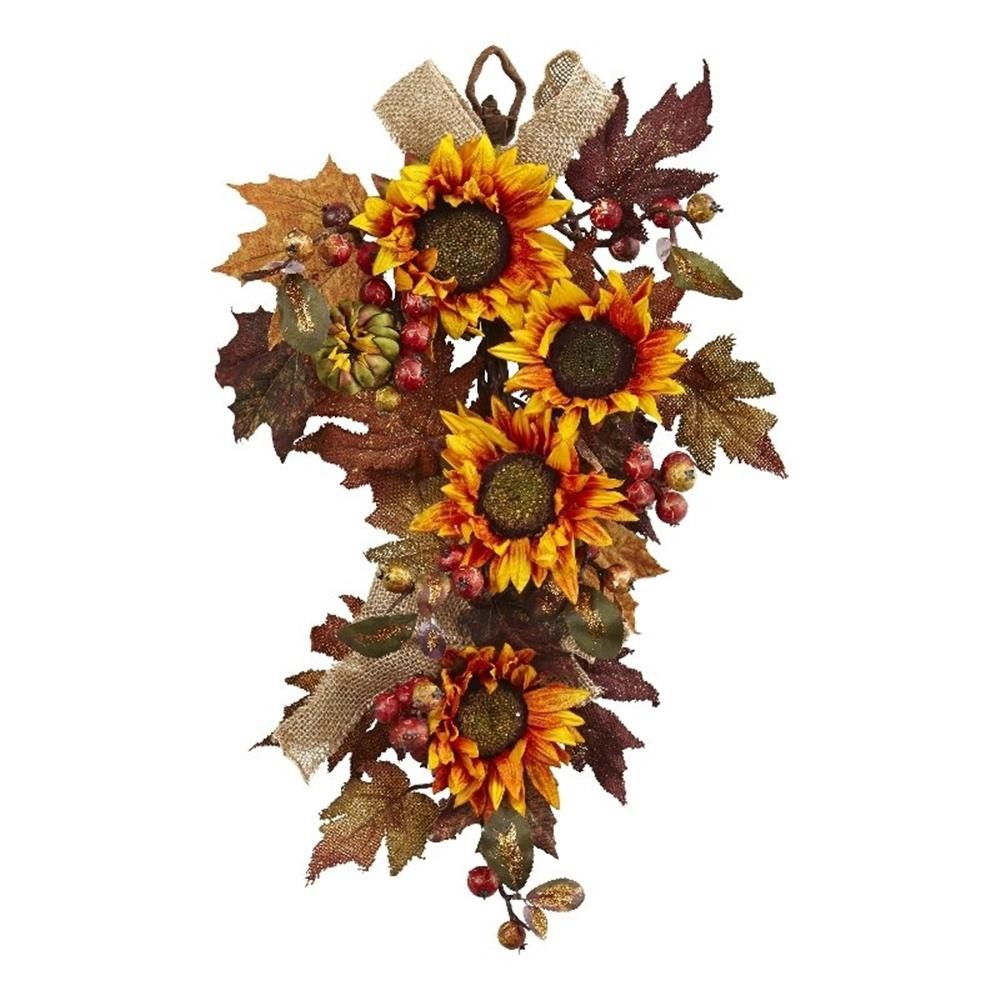 Nearly Natural 24″ Sunflower & Berry Teardrop in Yellow