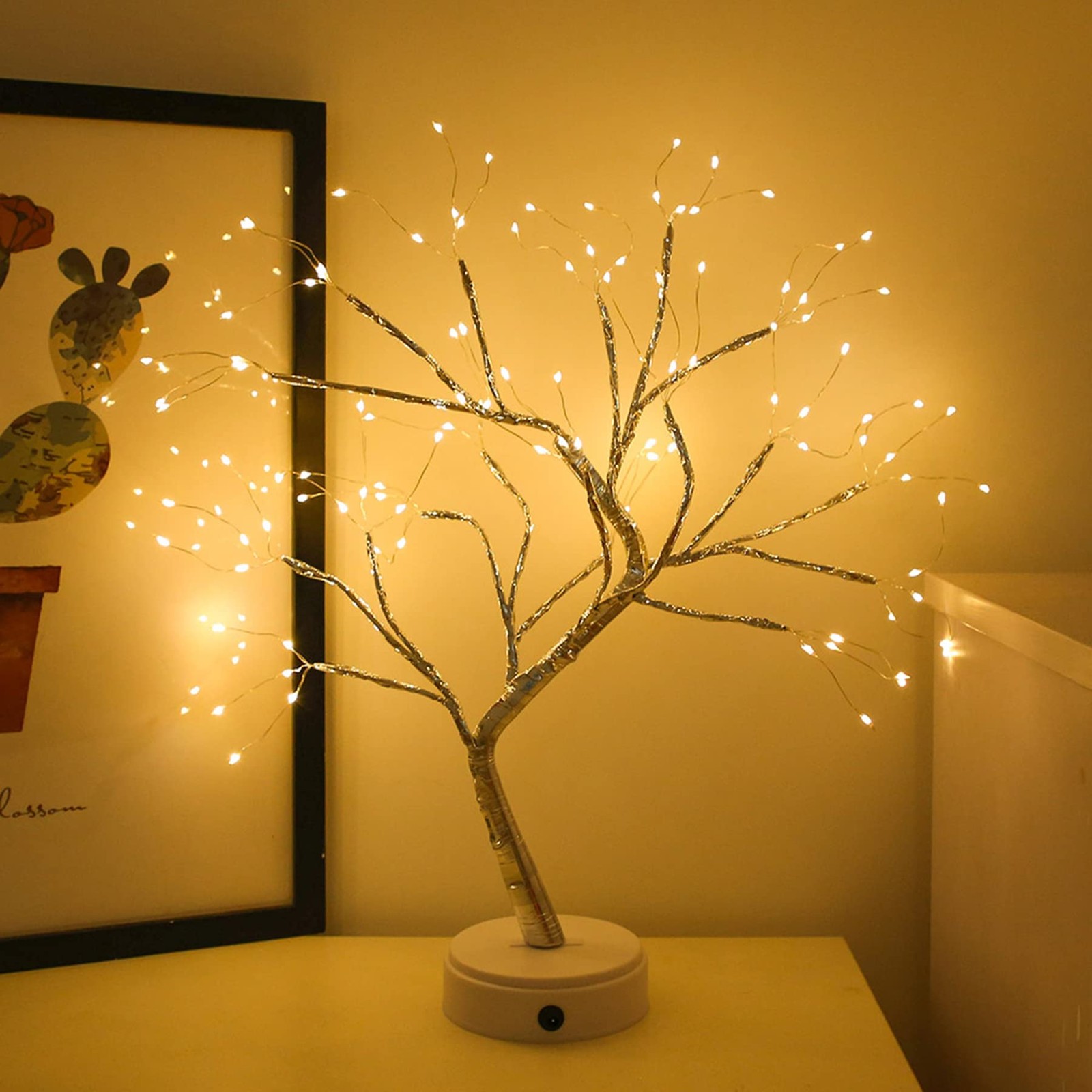 FUCHSUN 108 LED Tabletop Bonsai Tree Light USB Battery Operated Timer Silver