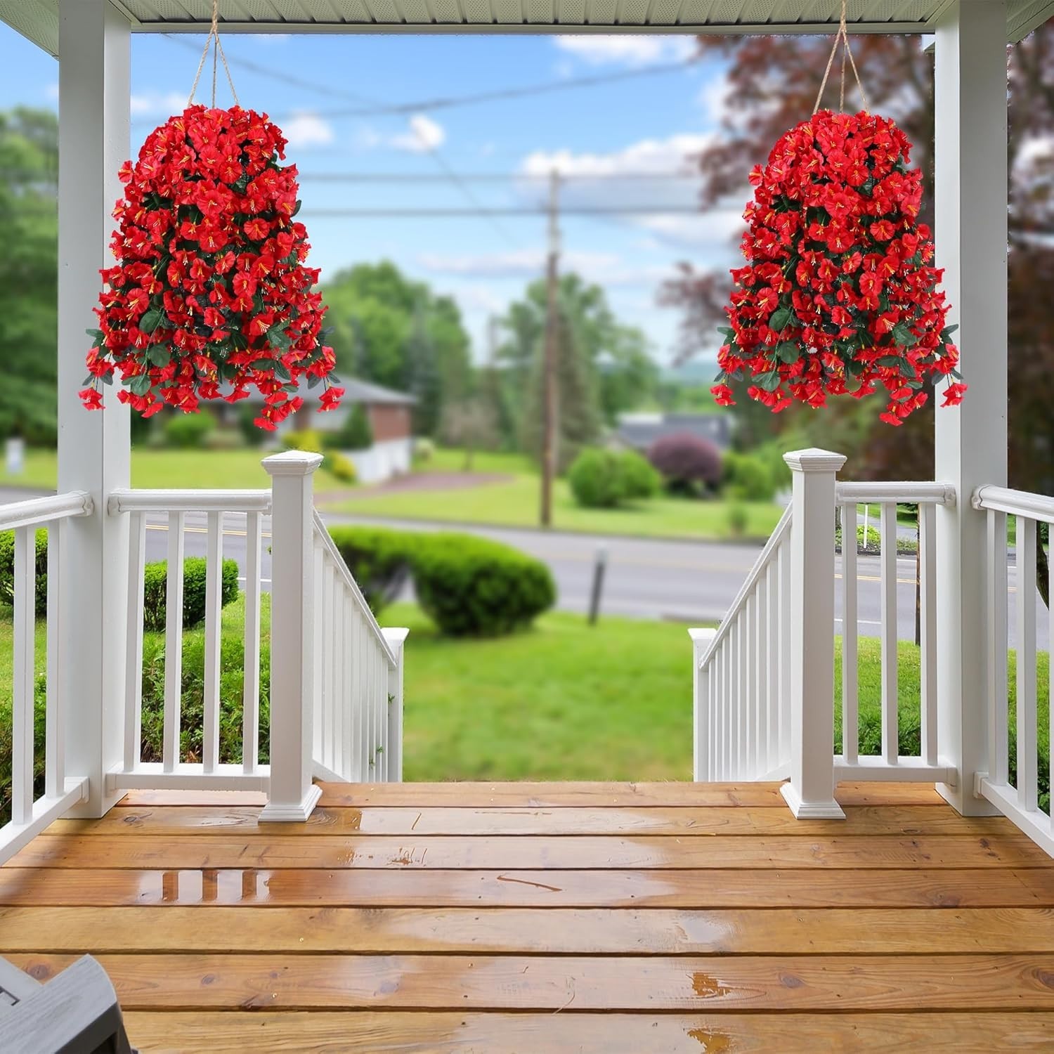 UV Resistant Realistic Hanging Flowers – 2PCS Silk Vines for Patios & Balconies