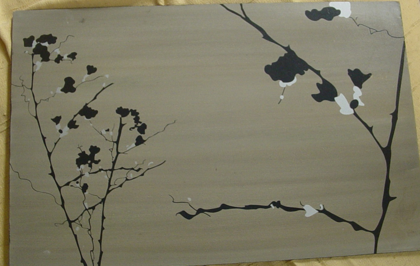 3 Japanese Panels Blossoms Gray White 11×17 In. Placemats or Wall Hangings