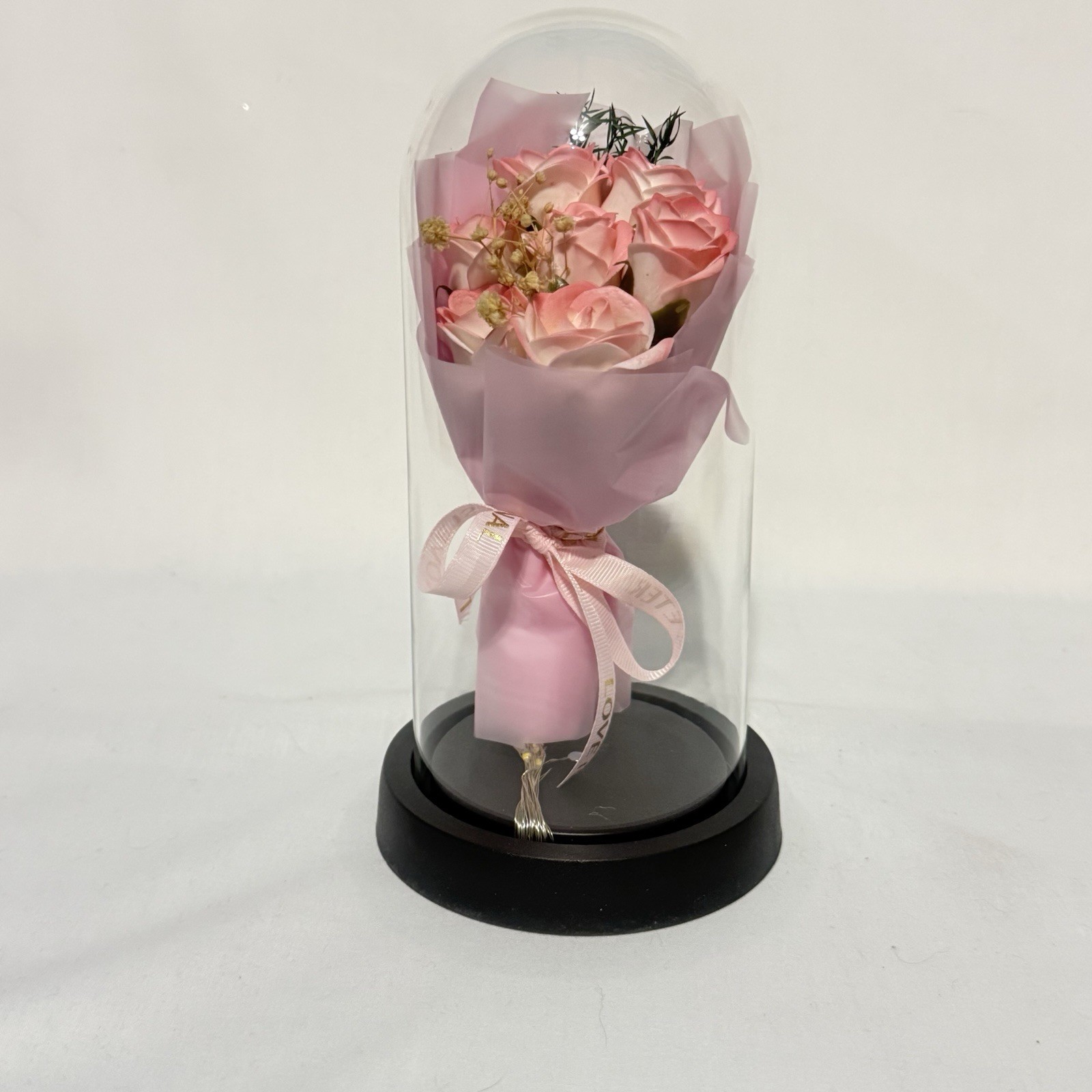Artificial Flowers Eternal Rose In Glass Dome with Led Light Gifts for Womens