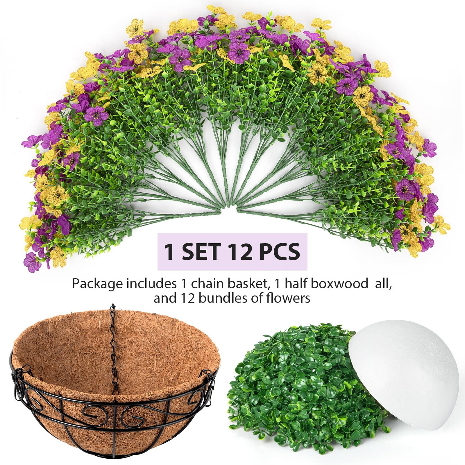 Besteek Artificial Fake Hanging Flowers Plants Basket Outdoors, Faux Silk UV …