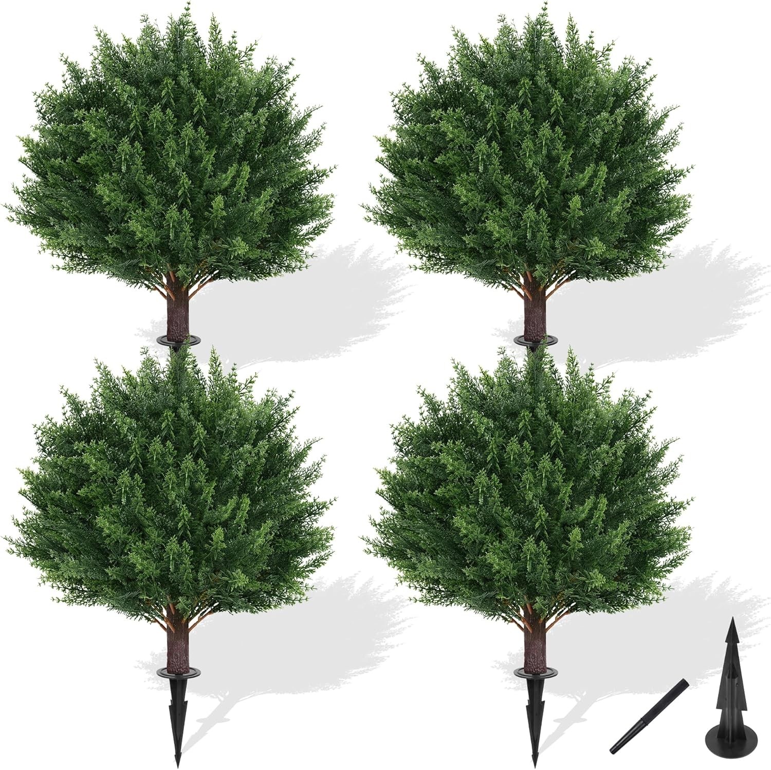 Artificial Cypress Topiary Tree with Ground Spike, 2 Artificial Shrub Bushes