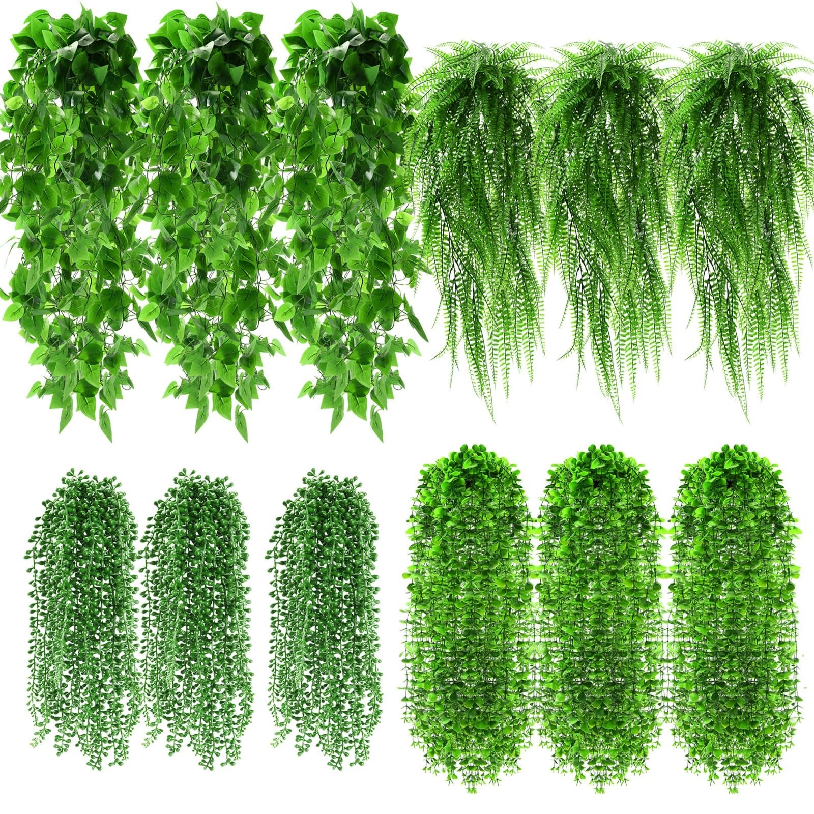 72 Pcs Artificial Hanging Plants – Fake Ferns, Ivy, Eucalyptus, Wall Decor, Indo
