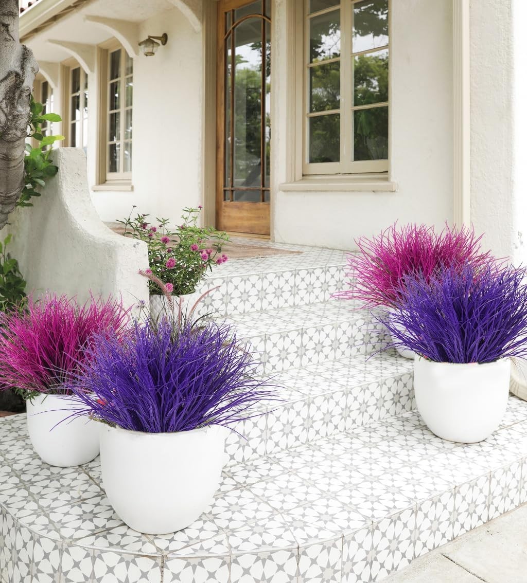 Vibrant 15.7″ Purple Faux Grass – Set of 12, Indoor & Outdoor Decorative Plants