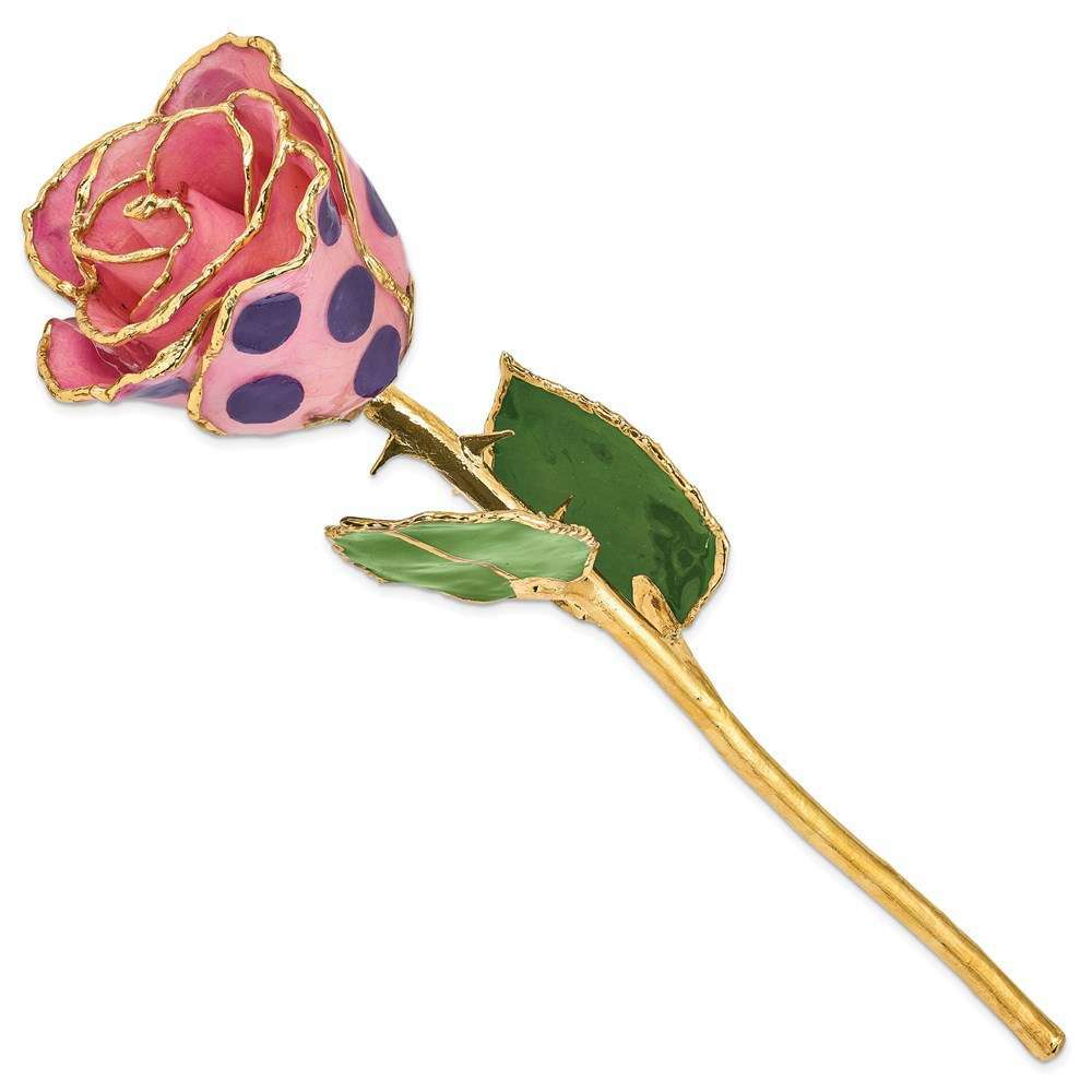 Lacquer Dipped Gold-Tone Trim Pink & Purple Dots Rose