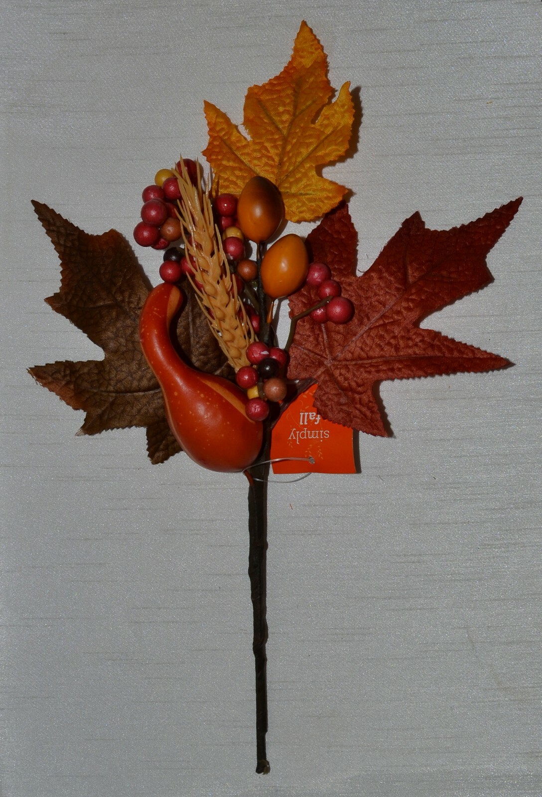 Set of 2 Silk Fall Leaf Gourd Nut Berry Wheat Pick~Artificial~Thanksgiving~New
