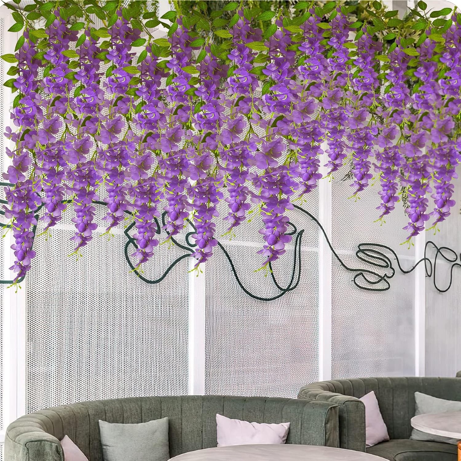 Artificial Wisteria Garland Hanging Flowers Vine Purple Fake Wisteria Floral