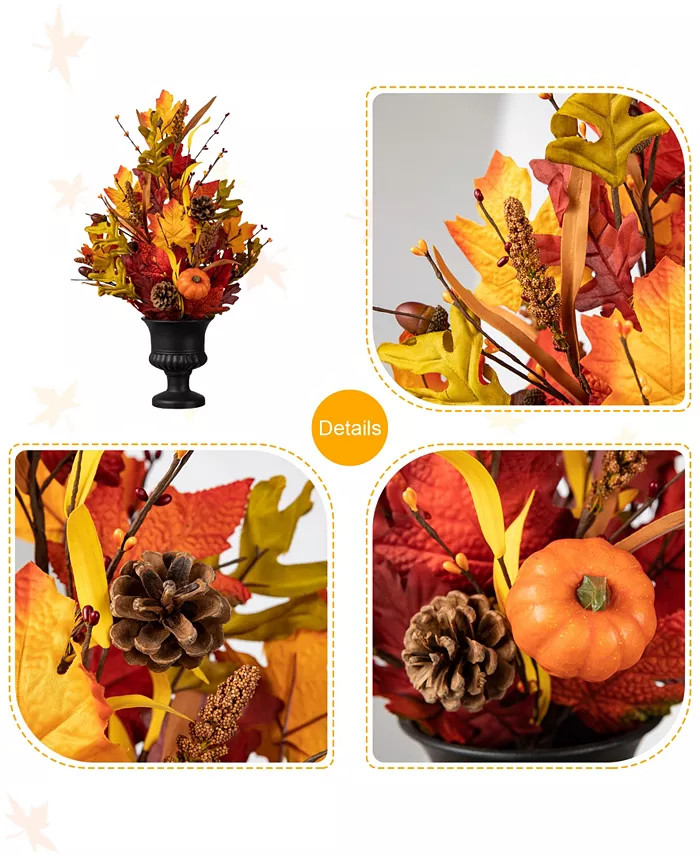 Glitzhome 24″H Fall Maple Leaf Urn Table Tree