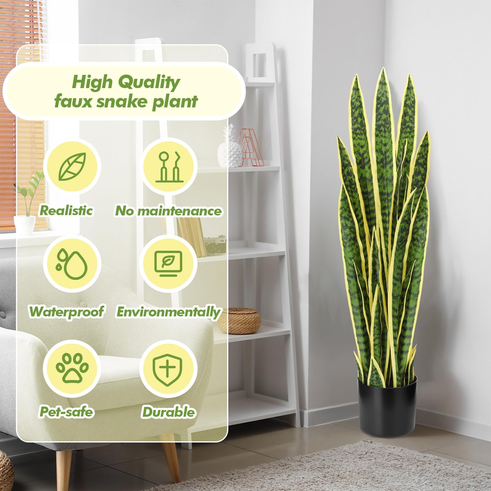 Crowye 2 Pack 3.15 Ft Tall Artificial Snake Plant Faux Sansevieria Plant Larg…
