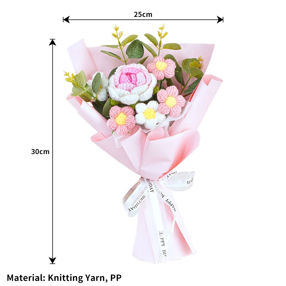 Knitted Flower Crochet Flower Bouquet Finished Hand Woven Preserved Flower AE