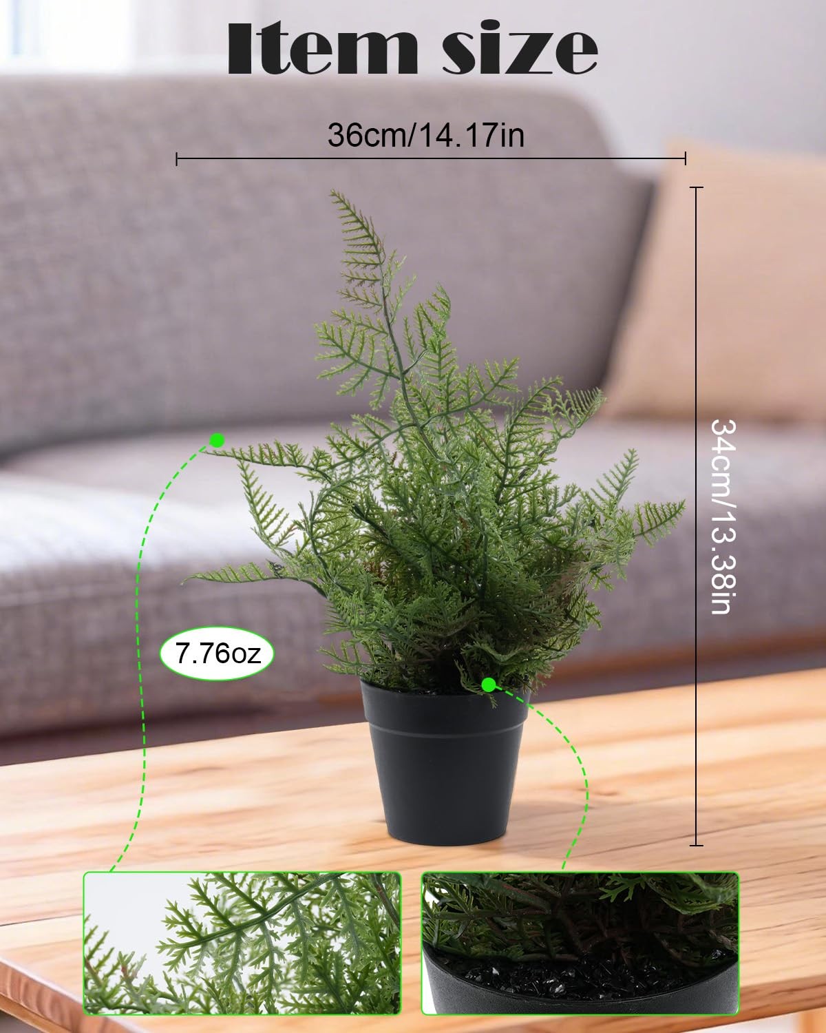 Sileasncei Artificial Fern Plant in Black Pot, 14 Inch Lifelike Fake Potted G…
