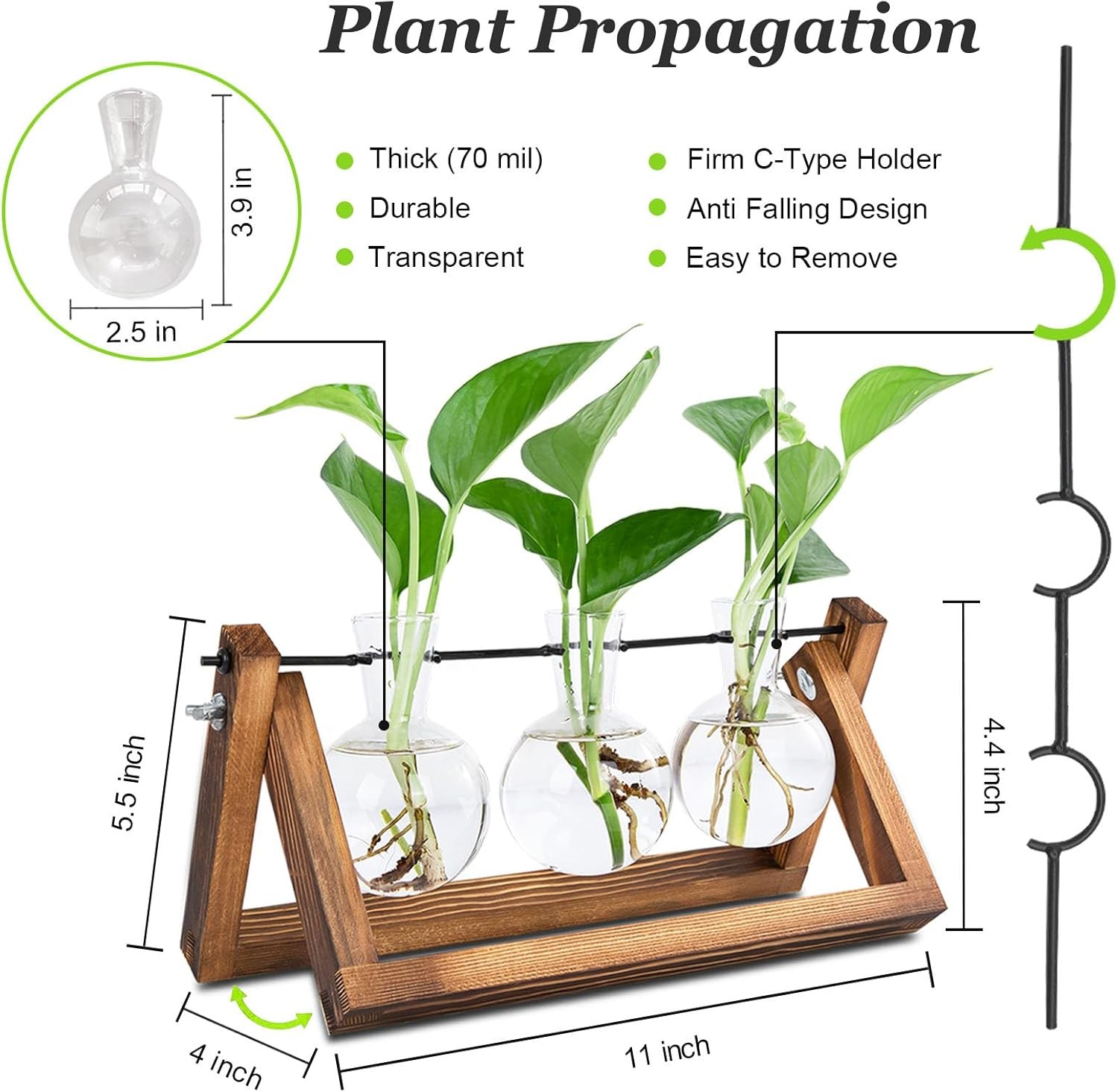 Plant Propagation Stations W/ Wooden Stand & 3 Glass Bulb Vases Plant Terrarium