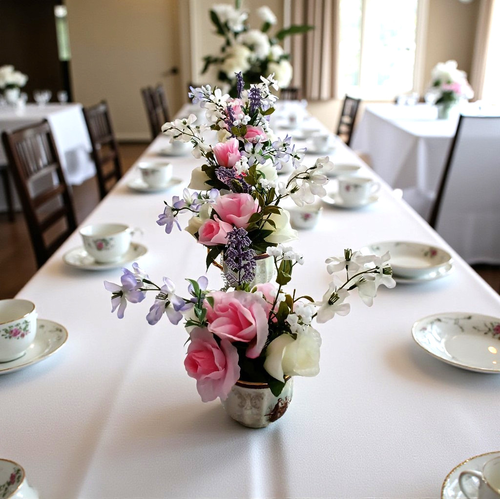 Tea Party Floral Arrangement Pink White Roses POP-IN Bridal Vanity Elegant Gift
