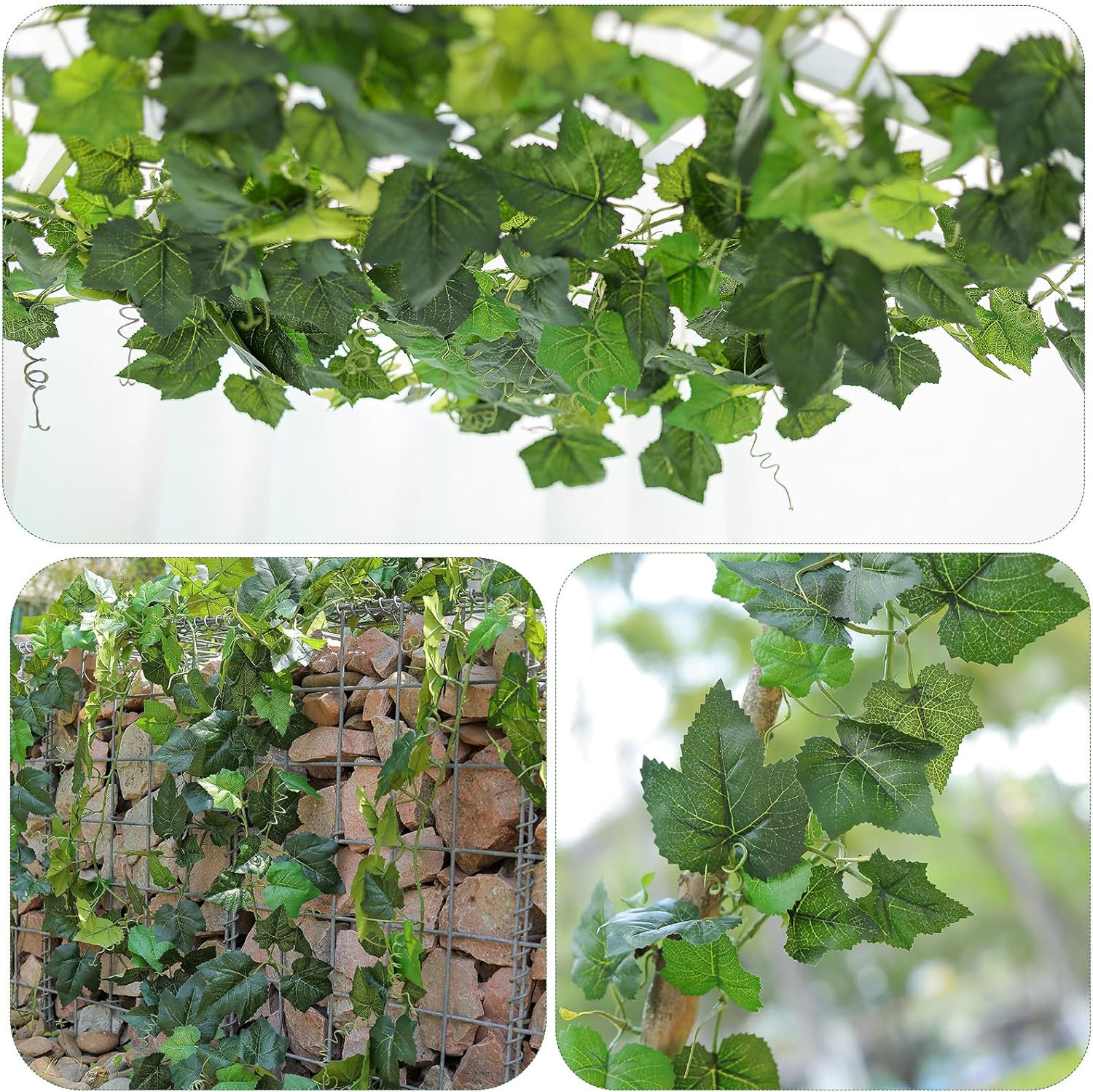 2Pack 14Ft Flame Retardant Artificial Grape Leaves Flexible Fake Green Plants Vi