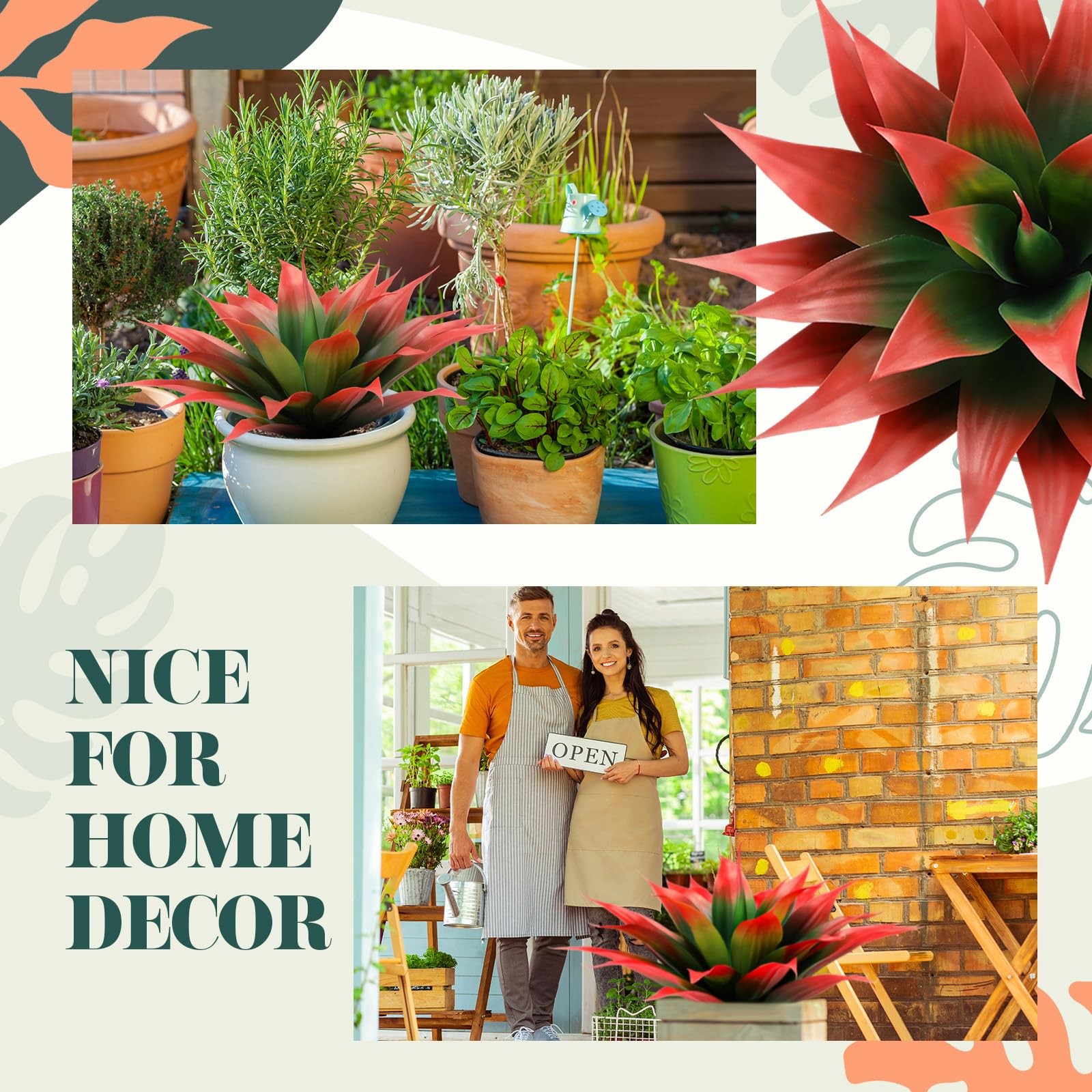 2 Pack 28 Inch Artificial Agave Plants Red UV Resistant for Indoor Outdoor