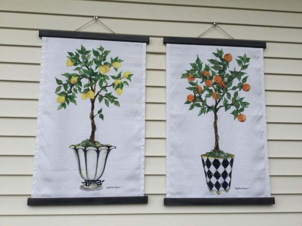 Set Of 2 Canvas/Fabric – Indoor/Outdoor Topiary Lemon/Orange Prints