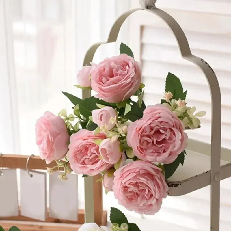 30cm 5 Heads 4 Buds Rose Peony Bouquet Wedding Home Decor Artificial Flowers HOT
