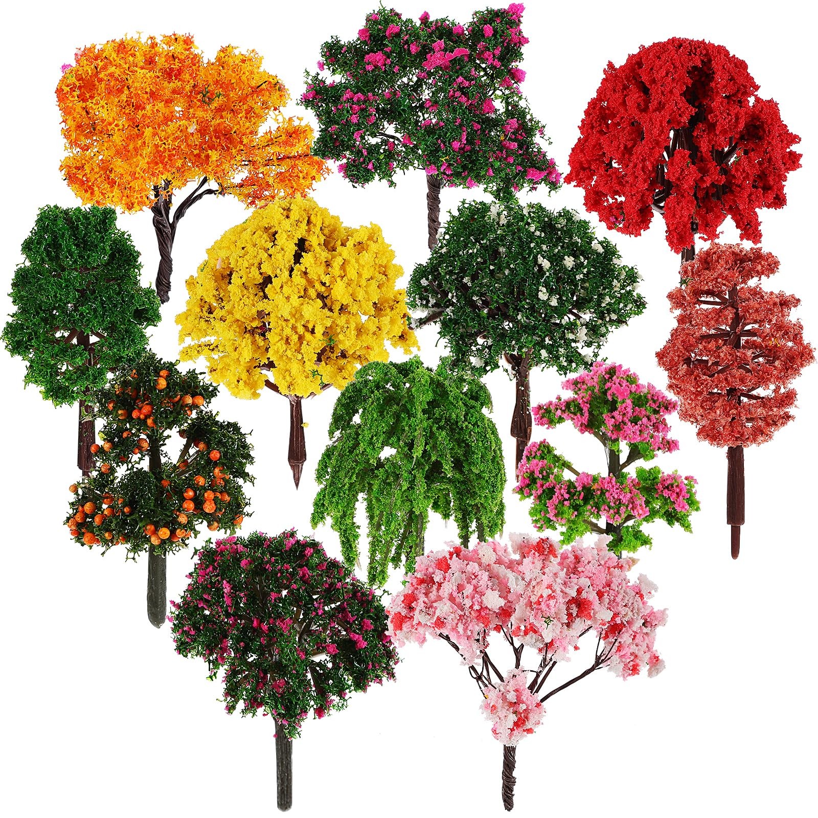12 PCS Mini Trees Crafts 2.12.5 Inch Mixed Model Miniature Fairy Garden Train