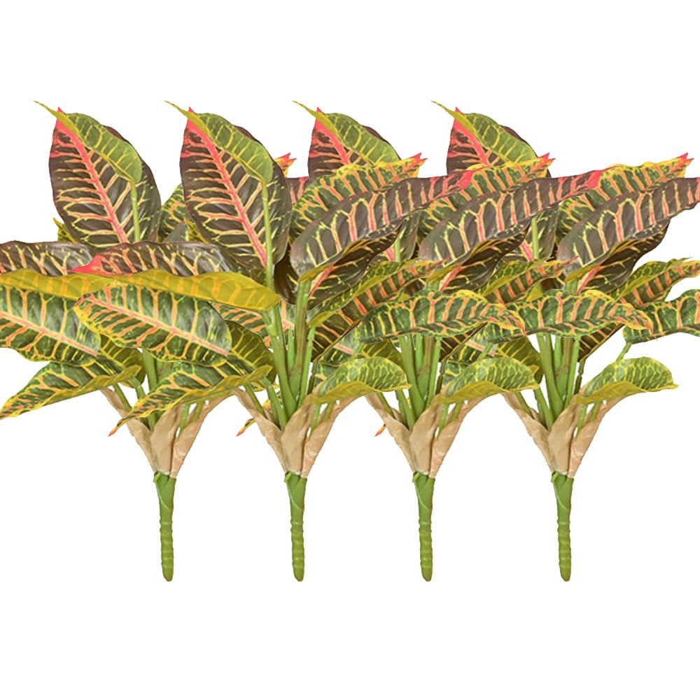 Shirfloral 4Pcs Croton Artificial Plant with Colorful Leaves Lifelike Tropica…