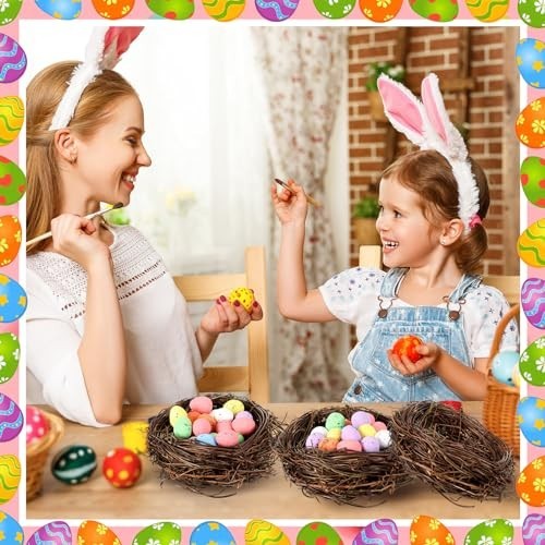 12 Pcs Mini Artificial Bird Nests with 100 Easter Eggs for Crafts & Decor