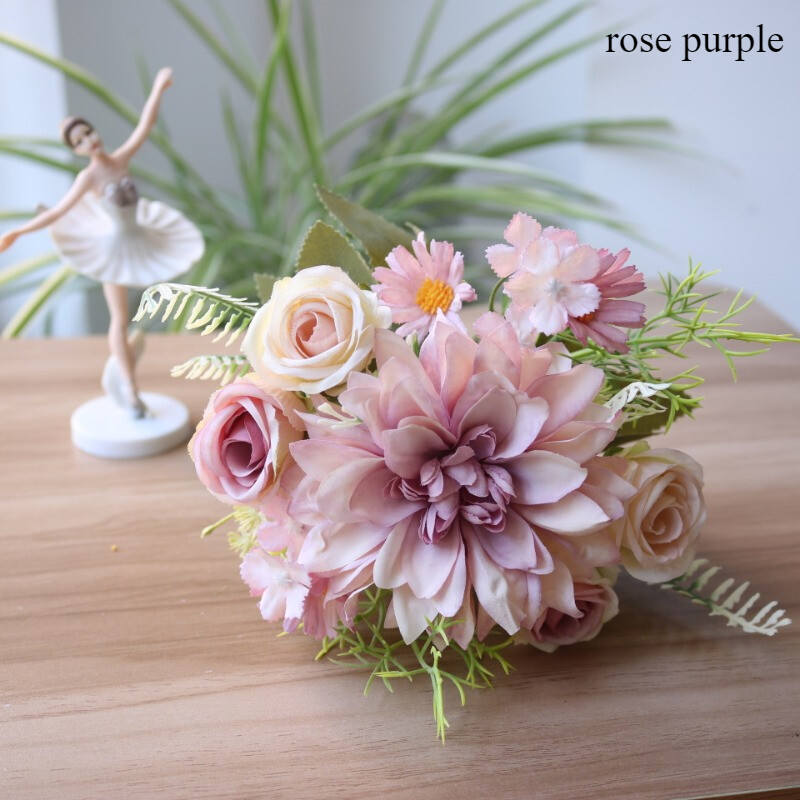 Dahlia Rose Chrysanthemum Simulation Bouquet Silk Flower Bride Wedding Props DIY