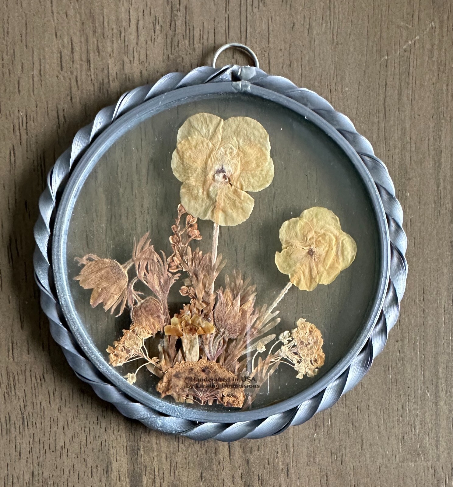 Vintage Lasting Impressions Real Dried Pressed Flowers In Glass Pewter Frame