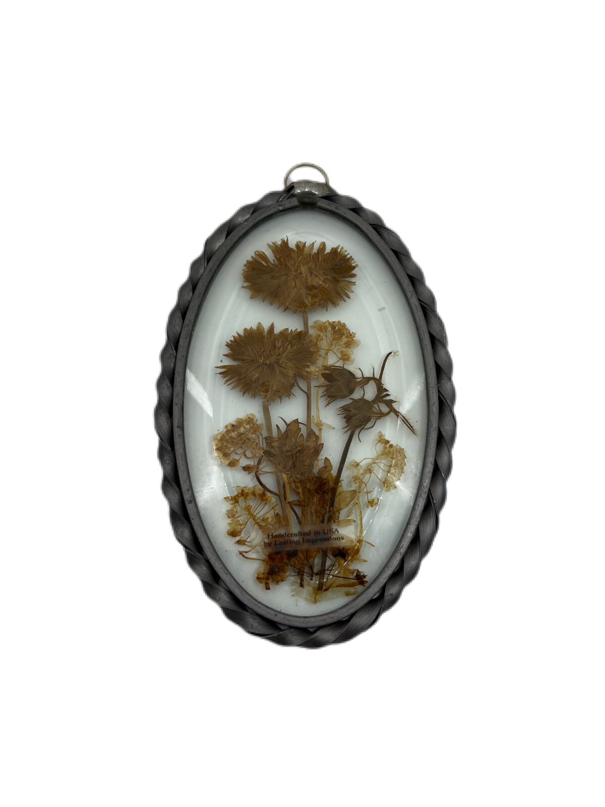 Lasting Impressions Real Pressed Flowers in Glass w/ Oval Metal Frame Suncatcher