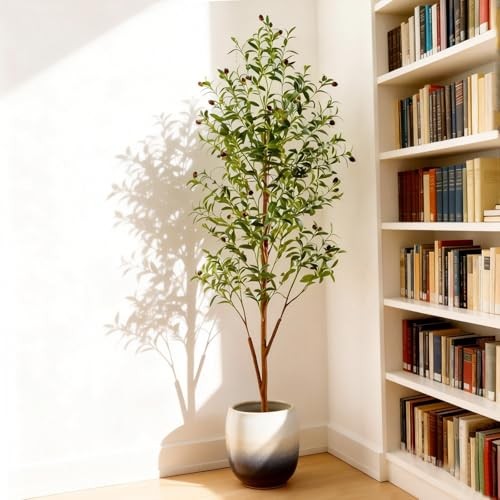 6FT Artificial Olive Tree Indoor, Tall Faux Olive Tree with Pot&Basket, 6ft