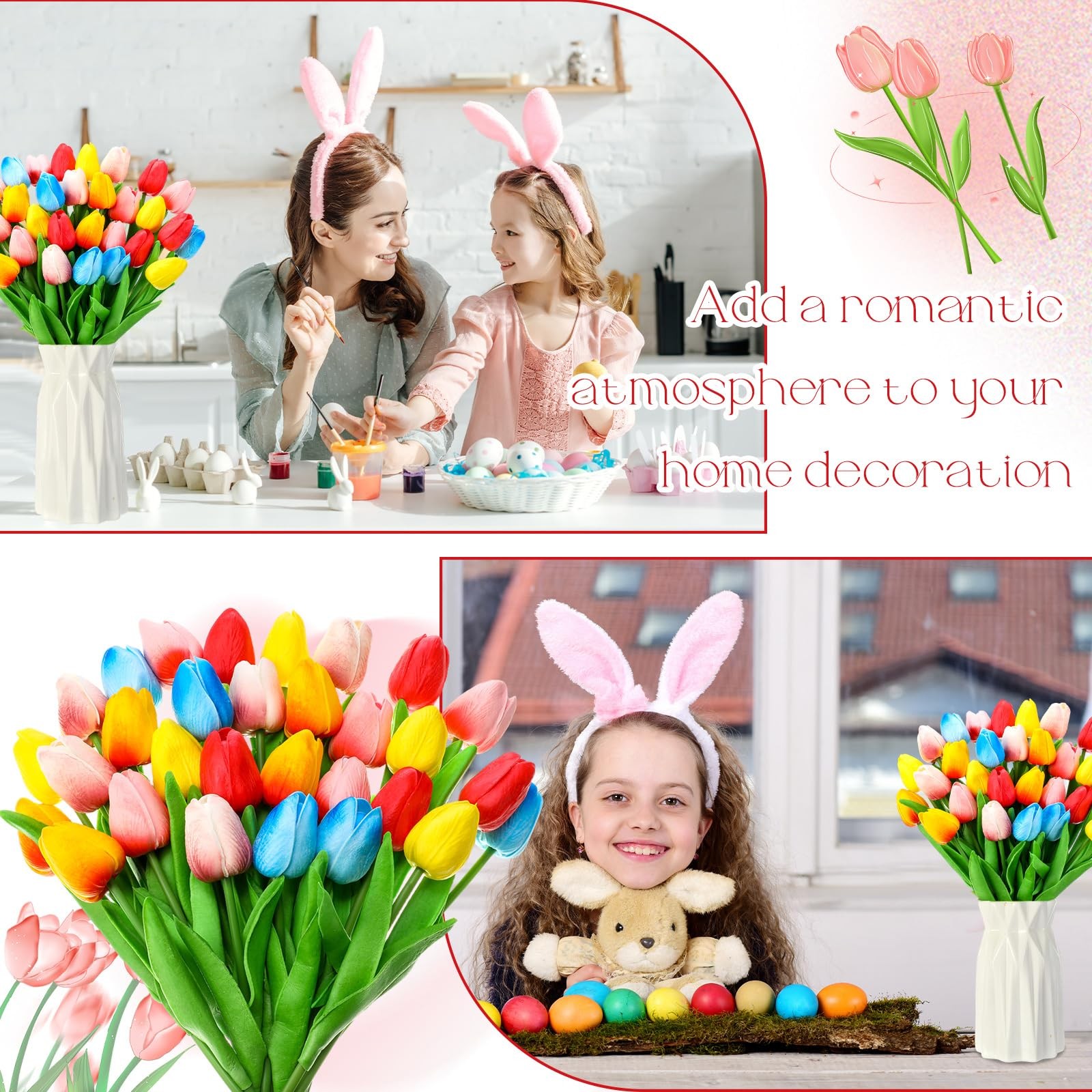 30 PCS Artificial Tulips Bouquet Faux Flowers Home Wedding Easter Gift Decor