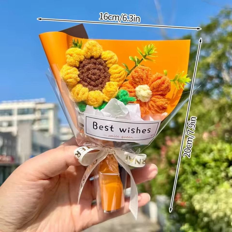 Handmade Crochet Flower Bouquet – Valentine’s Gift for Her, Artificial Roses US