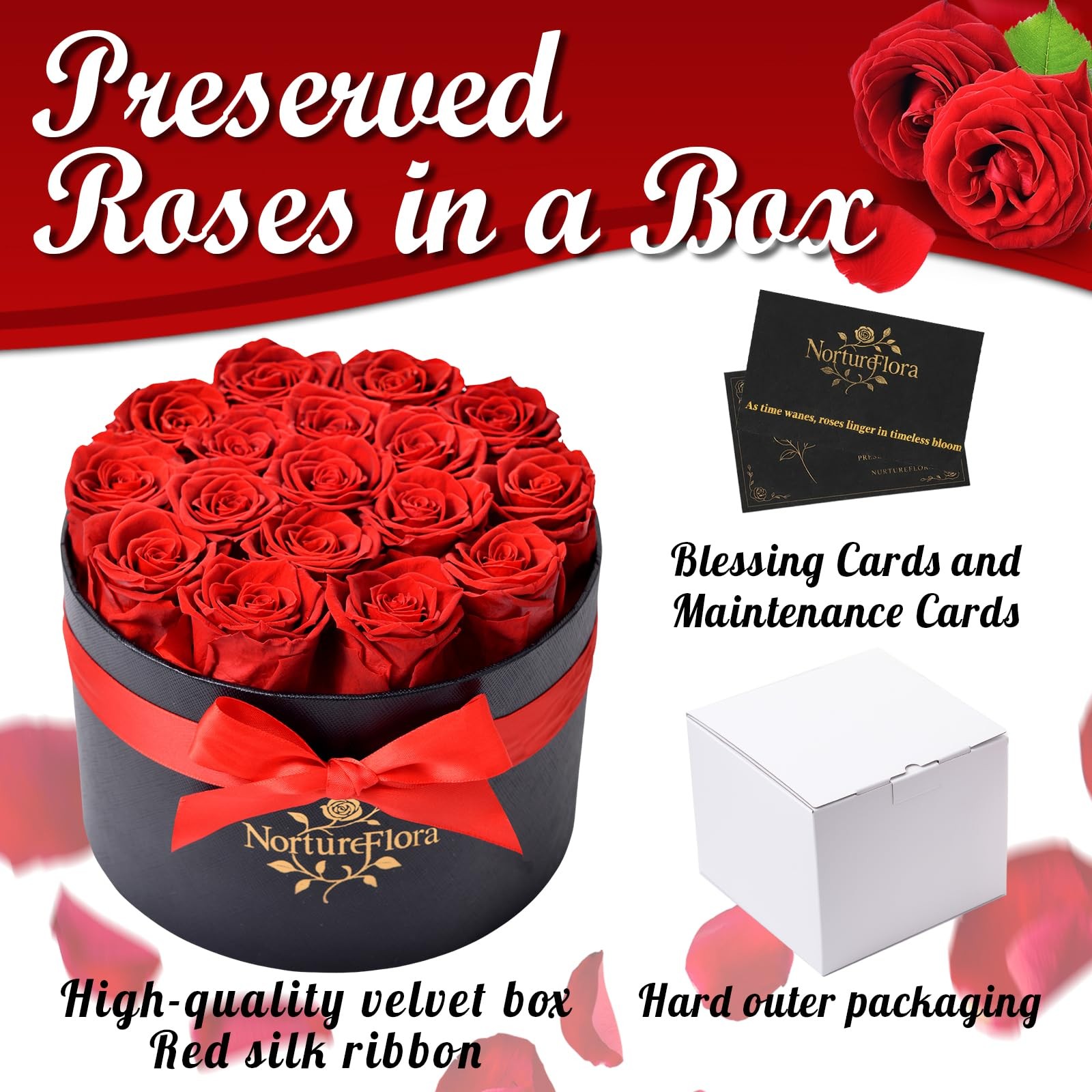 17 PCS Forever Preserved Red Roses Gift Real Flowers In Box Anniversary Her