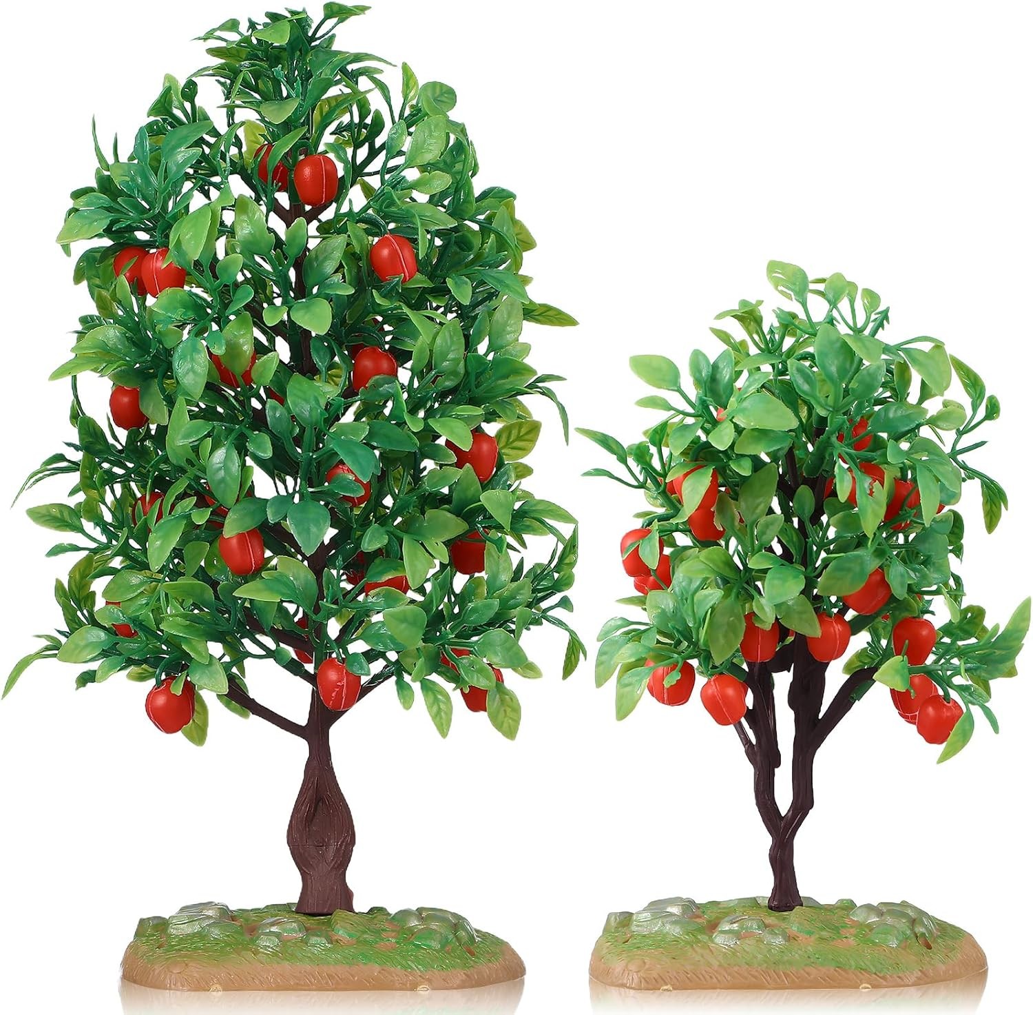 Mini Artificial Apple Tree Ornaments with Faux Fruit 2 Pack Realistic Small
