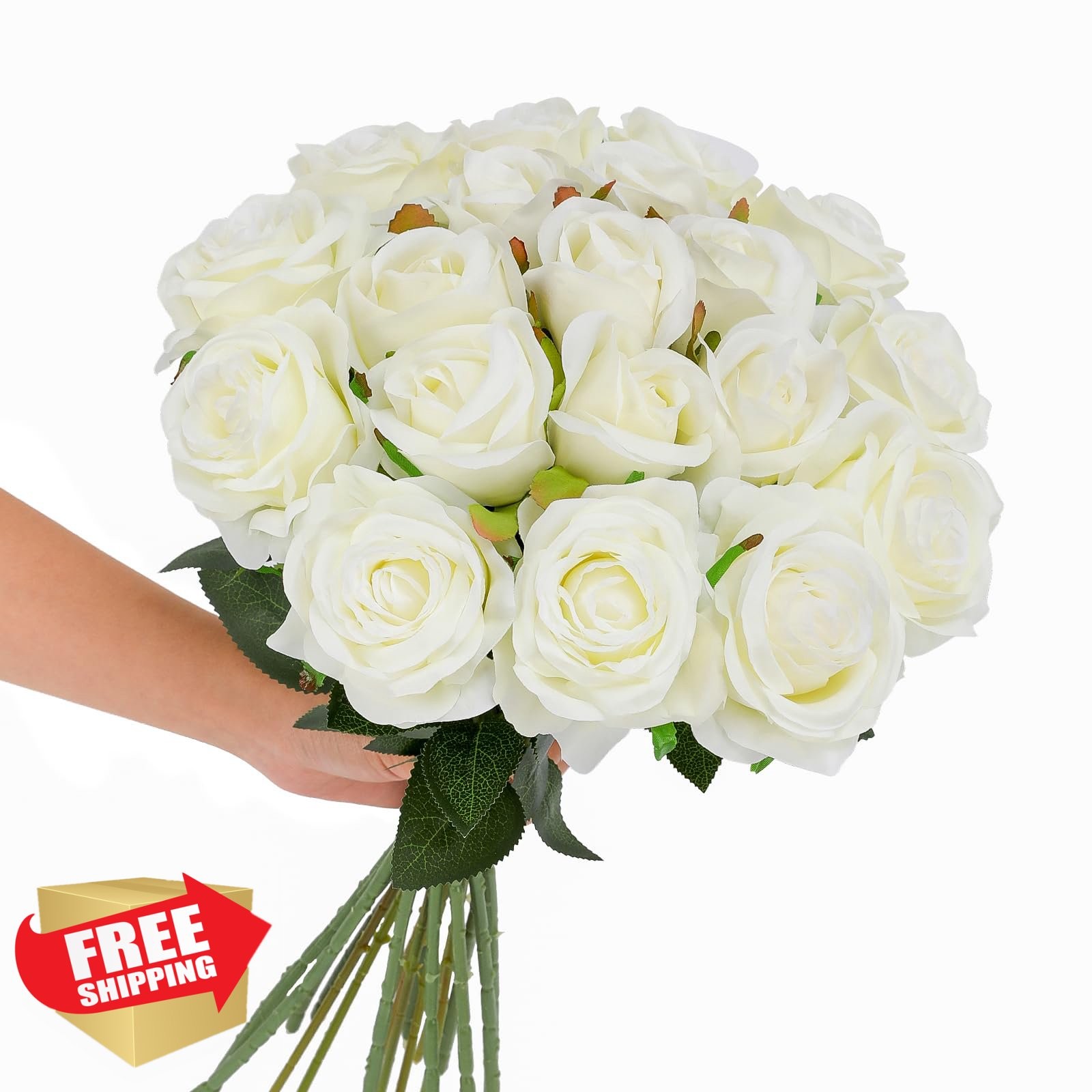 Tifuly 12 Pcs White Roses Silk Flowers Realistic Long Stem DIY Wedding Decor